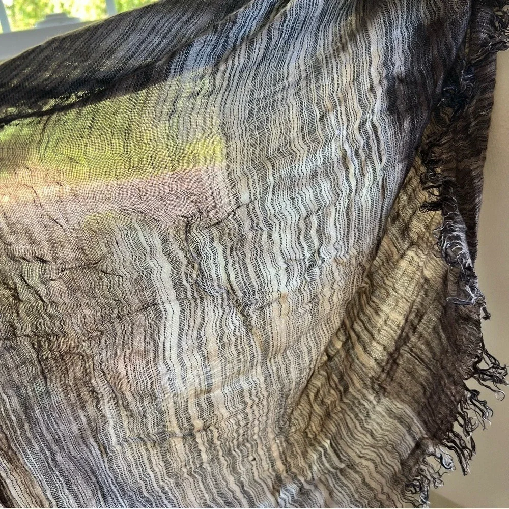 Semi Sheer Large Square Neutral Scarf w Fringe‎